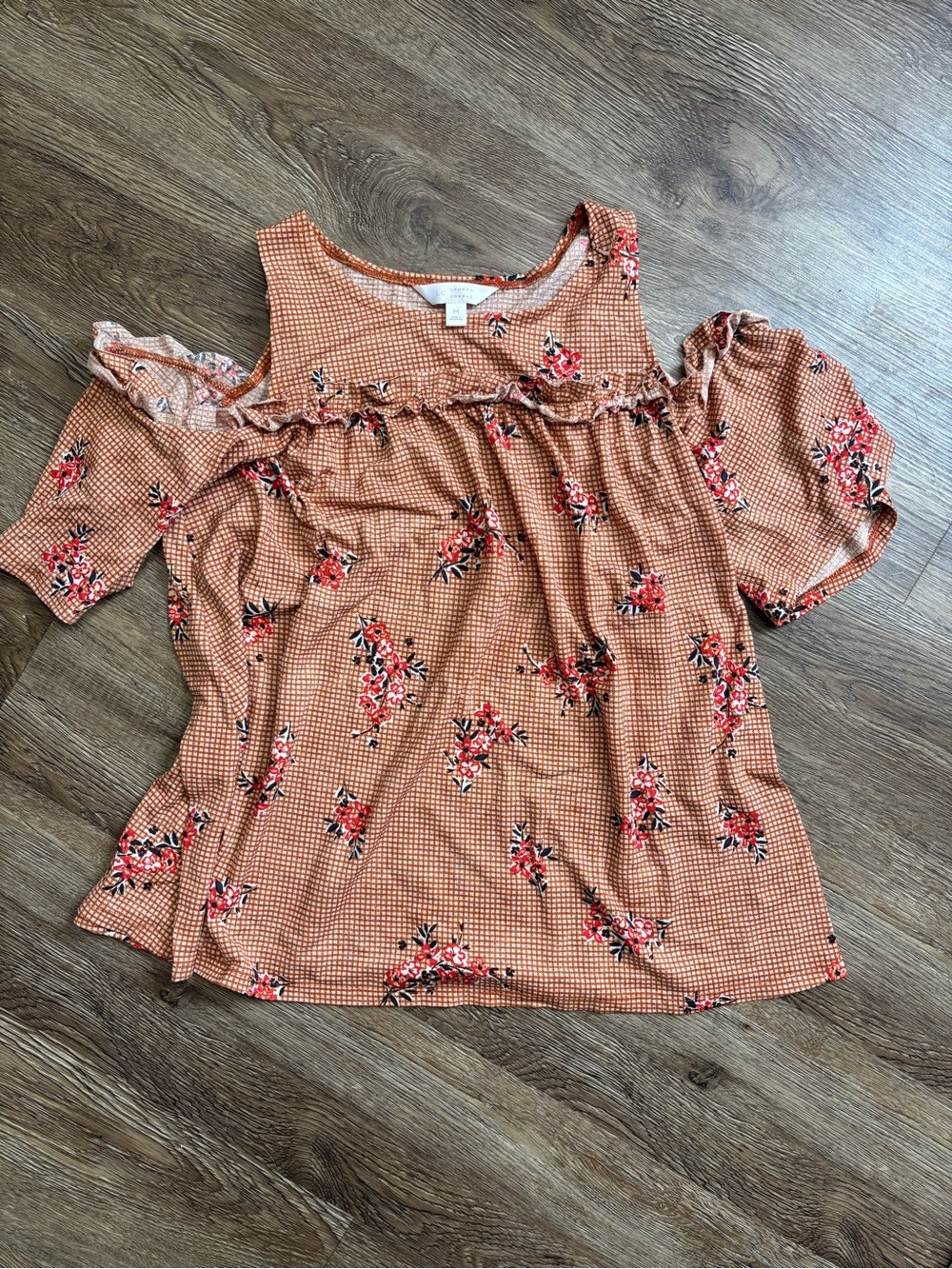LC Lauren Conrad Rust Floral Cold-Shoulder Blouse